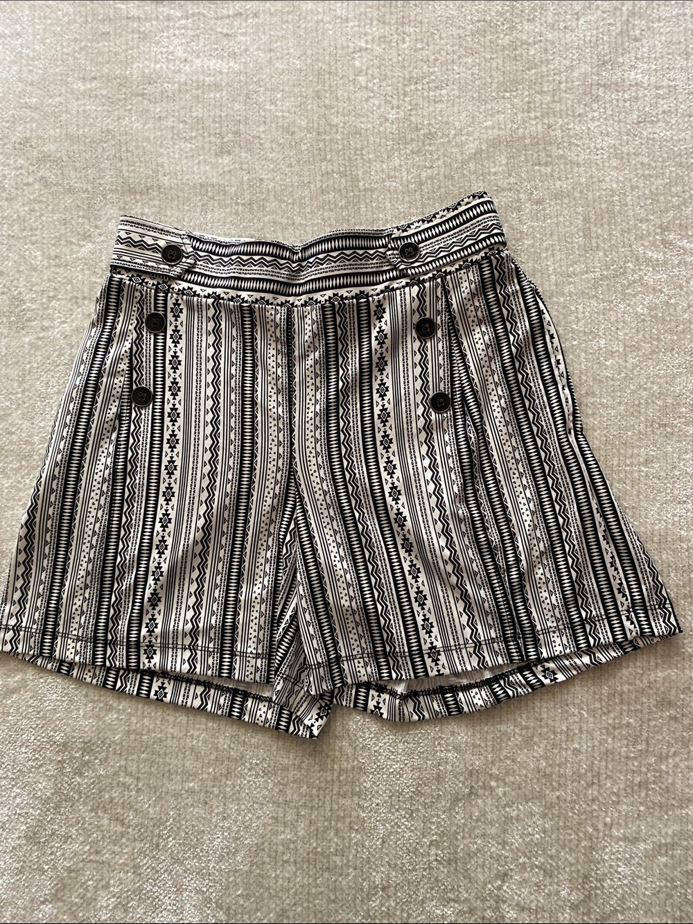 Robert Louis Striped Black & White Button-Front Black Women's Shorts